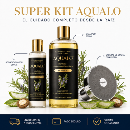 Kit Aqualo 3 en 1 — Agua Filtrada + Shampoo + Acondicionador
