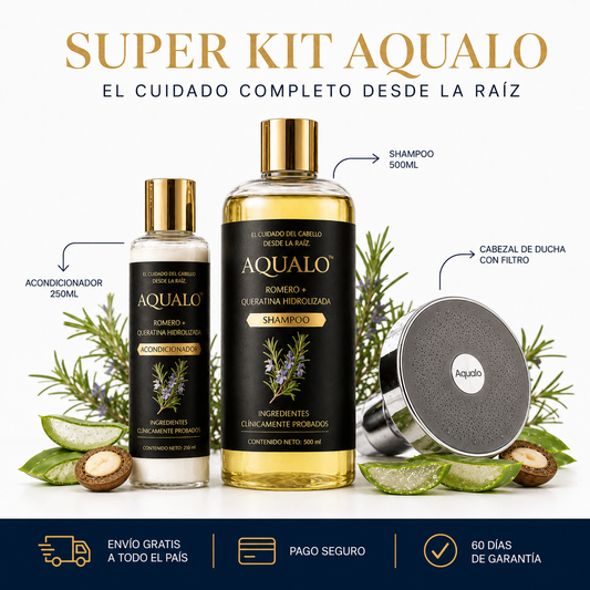 Kit Aqualo 3 en 1 — Agua Filtrada + Shampoo + Acondicionador