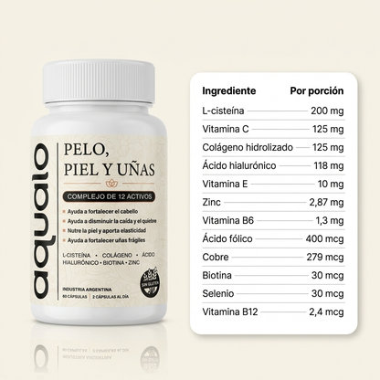 AQUALO® Cápsulas Pelo, Piel y Uñas — Fuerza y Crecimiento (60 Días)