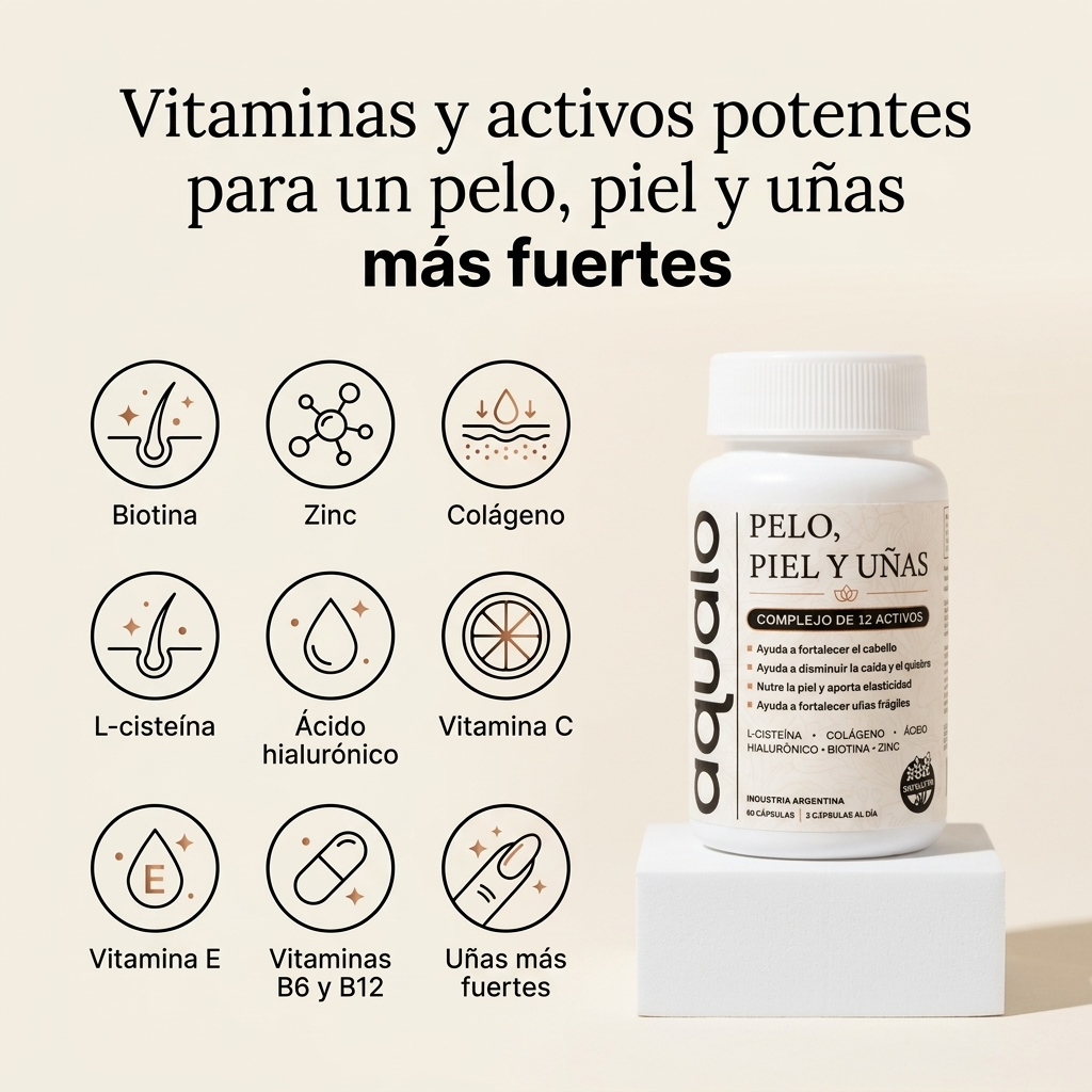 AQUALO® Cápsulas Pelo, Piel y Uñas — Fuerza y Crecimiento (60 Días)