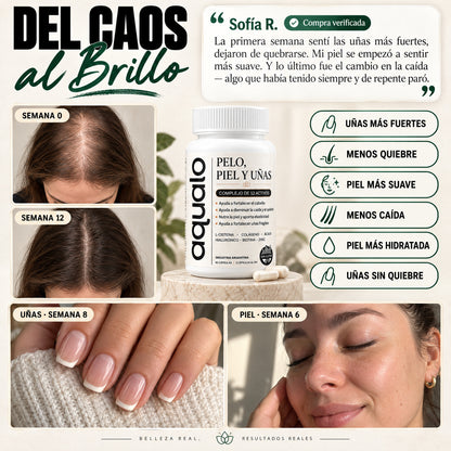 AQUALO® Cápsulas Pelo, Piel y Uñas — Fuerza y Crecimiento (60 Días)