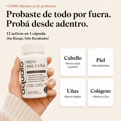 AQUALO® Cápsulas Pelo, Piel y Uñas — Fuerza y Crecimiento (60 Días)